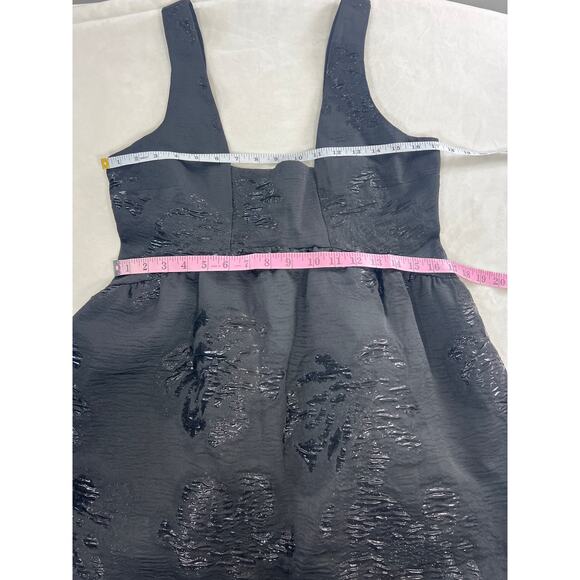 Anthropologie Maeve Jacquard Mini Black Floral Dress Women's 10 Babydoll Fairy - Picture 9 of 10